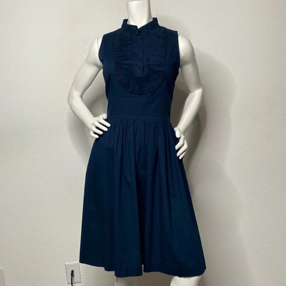 Eliza J Dark Blue Ruffle Front Fit & Flare Dress - Picture 1 of 7